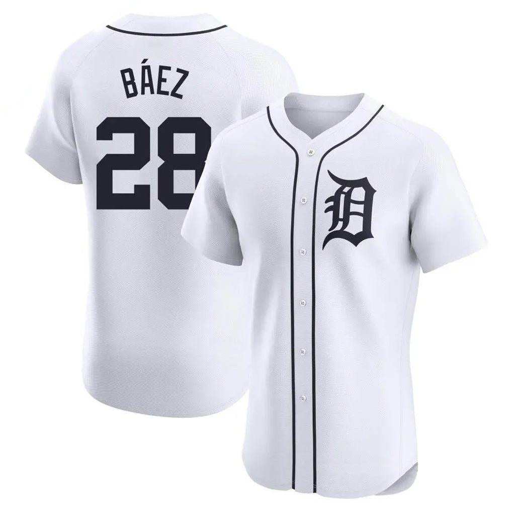 D.Tigers #28 Javier B¨¢ez Player White Limited Elite Home Jdoa Stitched Jerseys