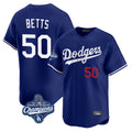 LA.Dodgers #50 Mookie Betts Player Royal World Series Meet Limited Home Jdoa Stitched Jerseys
