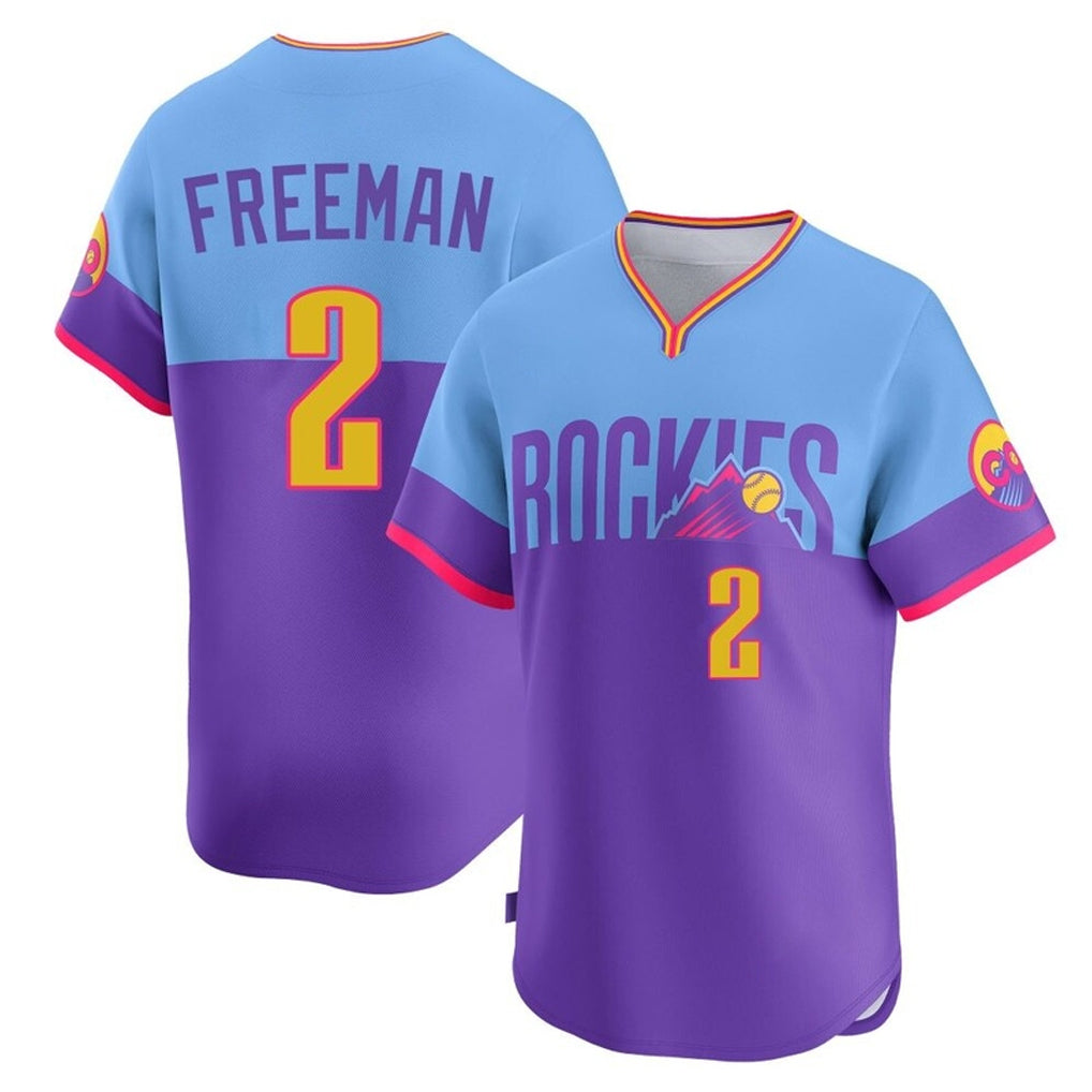 C.Rockies #2 Tyler Freeman Player Purple-Light Blue City Connect Limited Home T-shirt Jdoa Stitched Jerseys