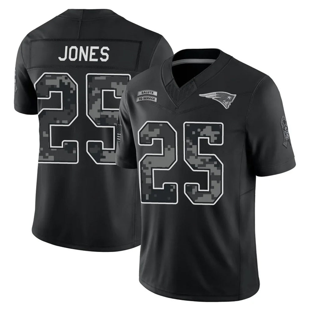NE.Patriots #25 Marcus Jones Player Black Limited 2026 Salute to Service Home Game Jdoa Stitched Jerseys
