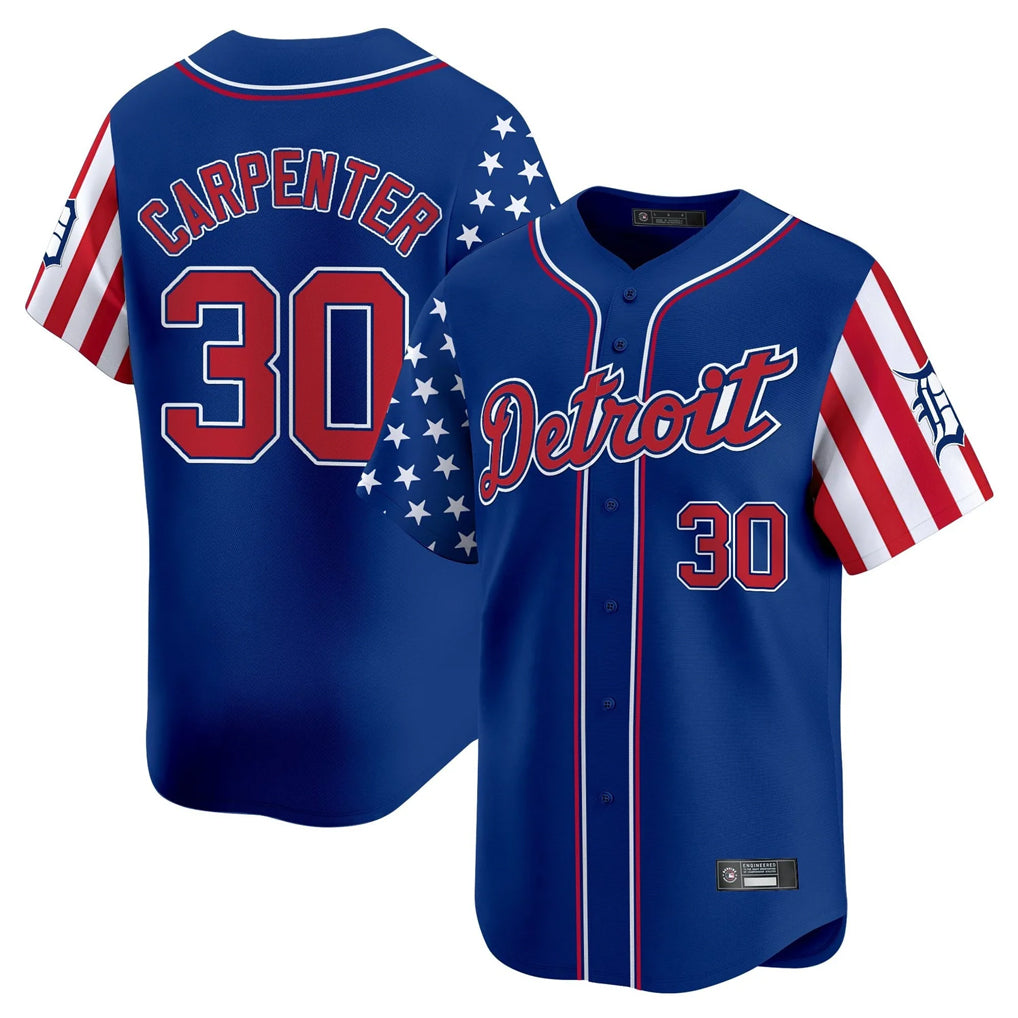 D.Tigers #30 Kerry Carpenter Player Royal Independence Day Vapor Premier Limited Jdoa Stitched Jerseys
