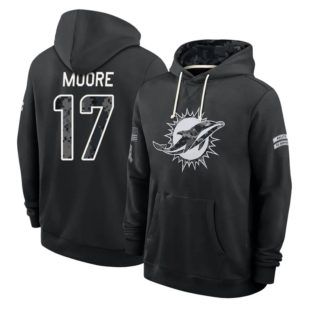 M.Dolphins #17 Trey Moore Player 2026 Black Logo Pullover Hoodies Limited Game Jdoa Stitched Jerseys