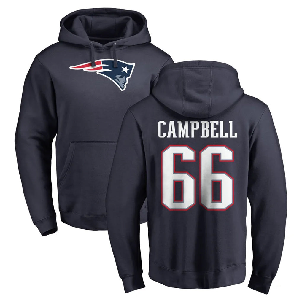 NE.Patriots #66 Will Campbell Player Navy LOGO Pullover Hoodies Home Game Jdoa Stitched Jerseys
