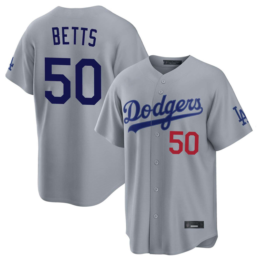 LA.Dodgers #50 Mookie Betts Player Gray Game Home Jdoa Stitched Jerseys