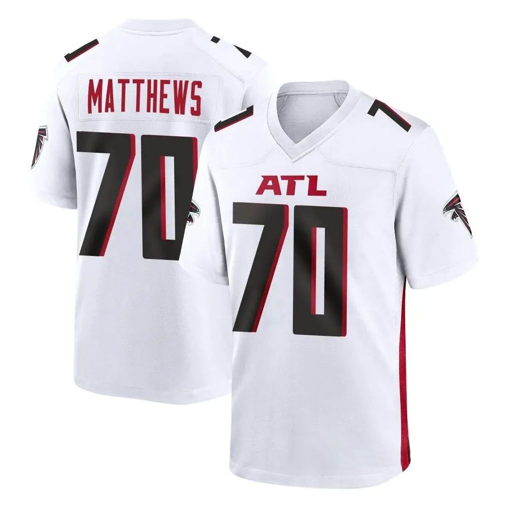 A.Falcons #70 Jake Matthews Player White Home Game Jdoa Stitched Jerseys