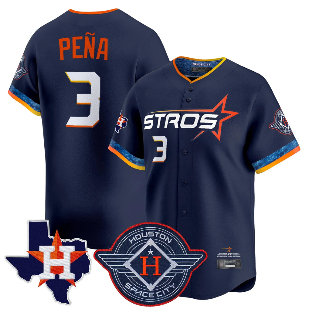 H.Astros #3 Jeremy Pena Player Navy City Connect Texas Patch Vapor Premier Limited Home Jdoa Stitched Jerseys