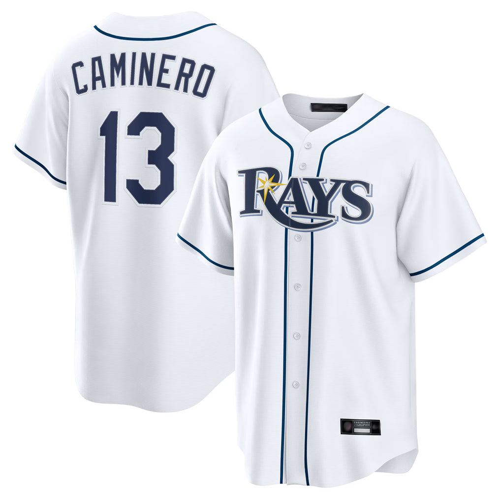 T.Bay Rays #13 Junior Caminero Player White Home Game Jdoa Stitched Jerseys