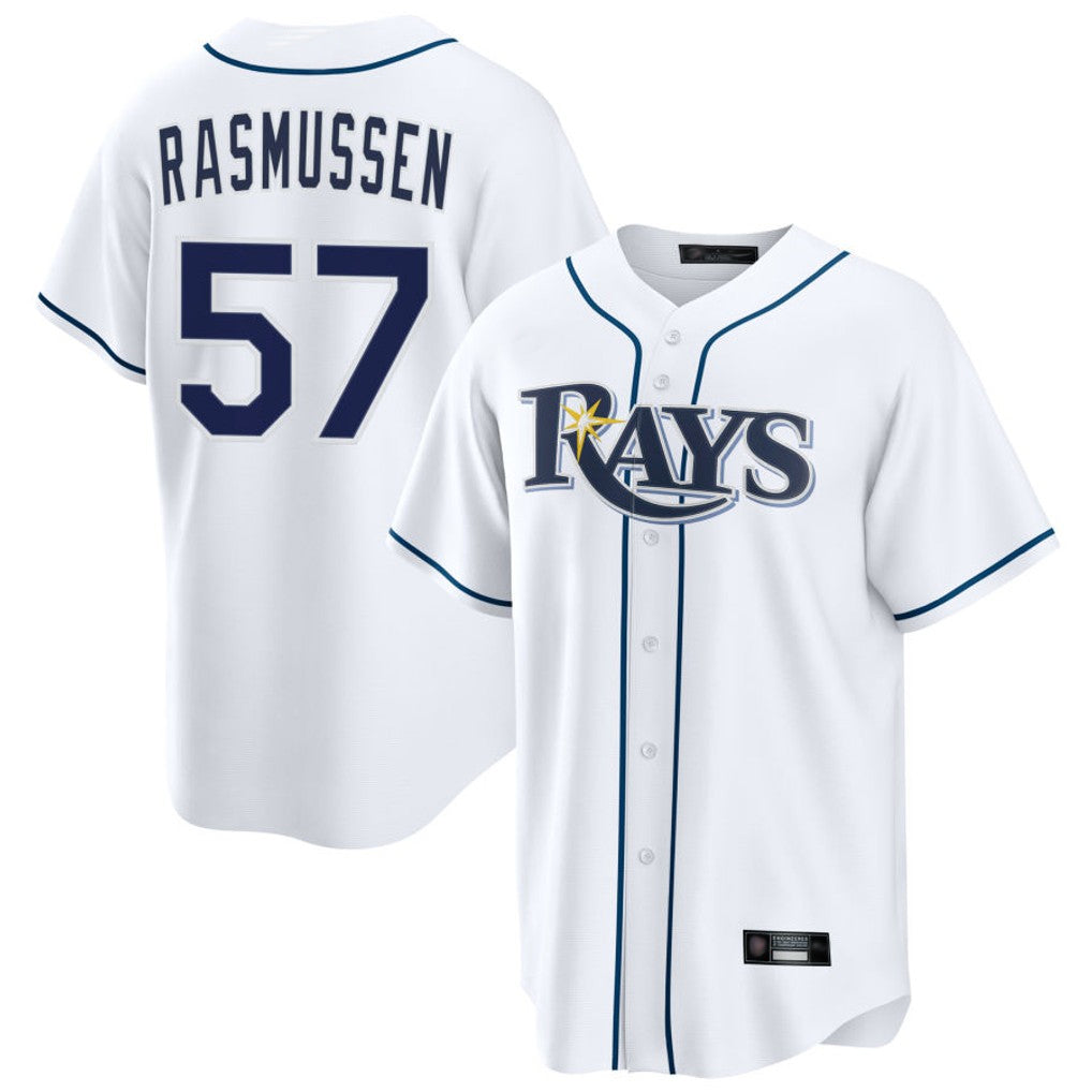 T.Bay Rays #57 Drew Rasmussen Player White Home Game Jdoa Stitched Jerseys