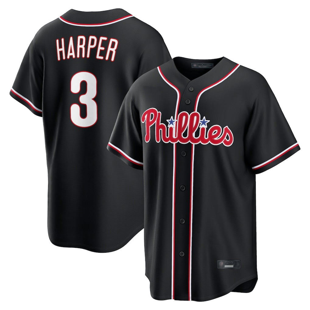 P.Phillies #3 Bryce Harper Player Black Fashion Out Home Game Jdoa Stitched Jerseys