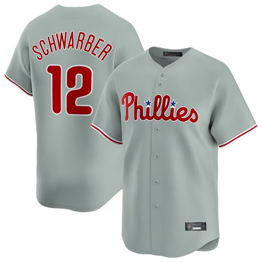 P.Phillies #12 Kyle Schwarber Player Gray Home Limited Jdoa Stitched Jerseys