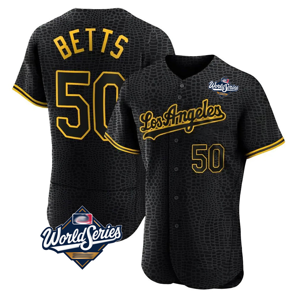 LA.Dodgers #50 Mookie Betts Player Black World Series Snake Skin City Limited Elite Home Jdoa Stitched Jerseys