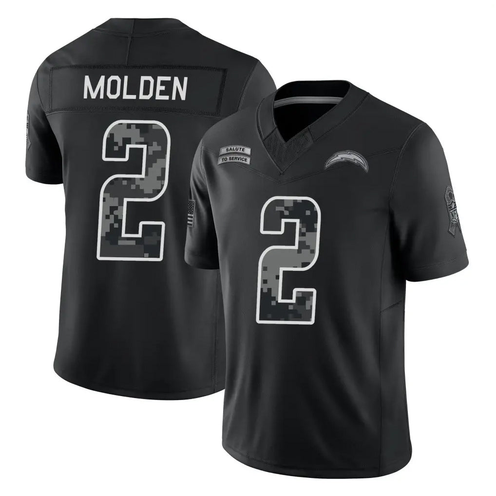 LA.Chargers #2 Elijah Molden Player Black Limited 2026 Salute to Service Home Game Stitched Jerseys