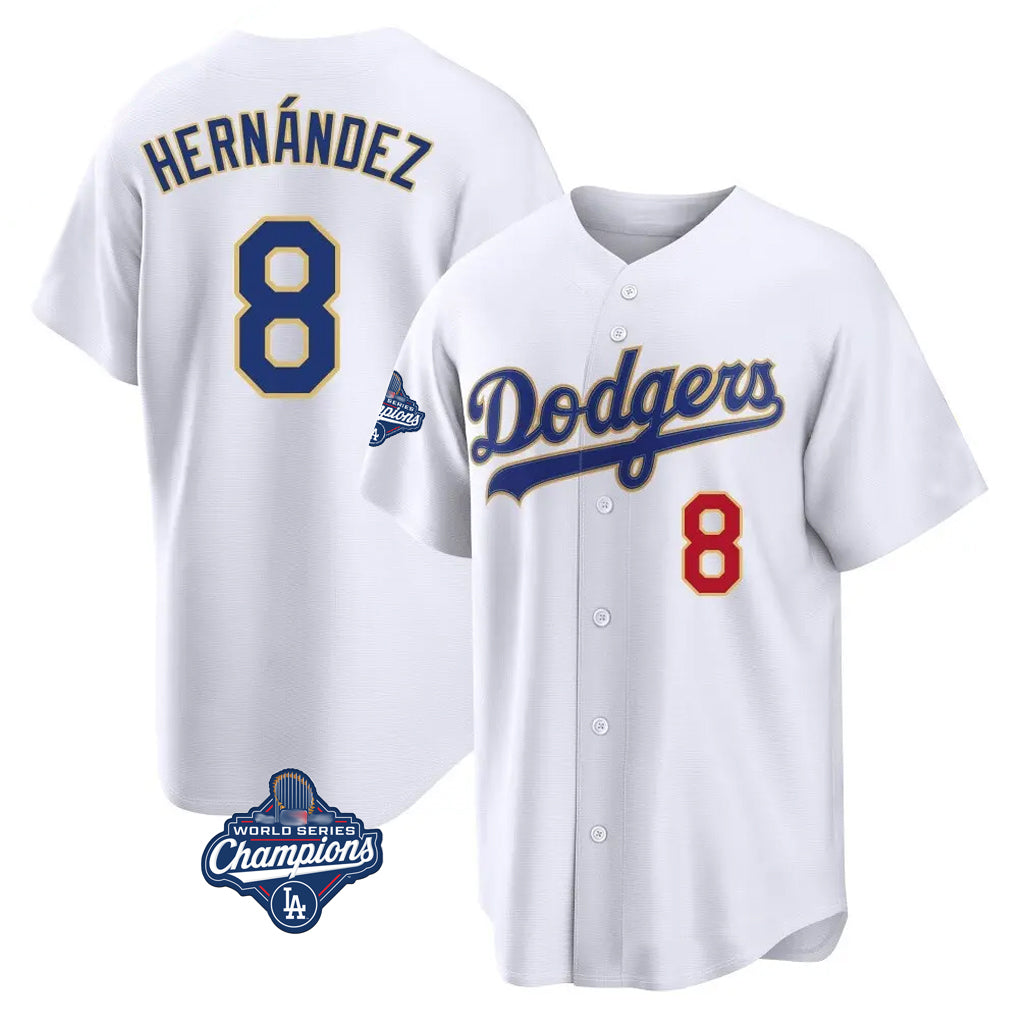 LA.Dodgers #8 Enrique Hern¨¢ndez Player Gold White World Series Meet 2026 Collection Stadium Limited Jdoa Stitched Jerseys
