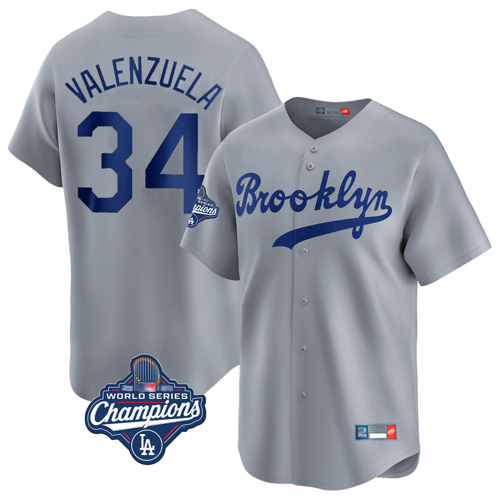 LA.Dodgers #34 Fernando Valenzuela Player Gray World Series Meet Game Limited Home Jdoa Stitched Jerseys