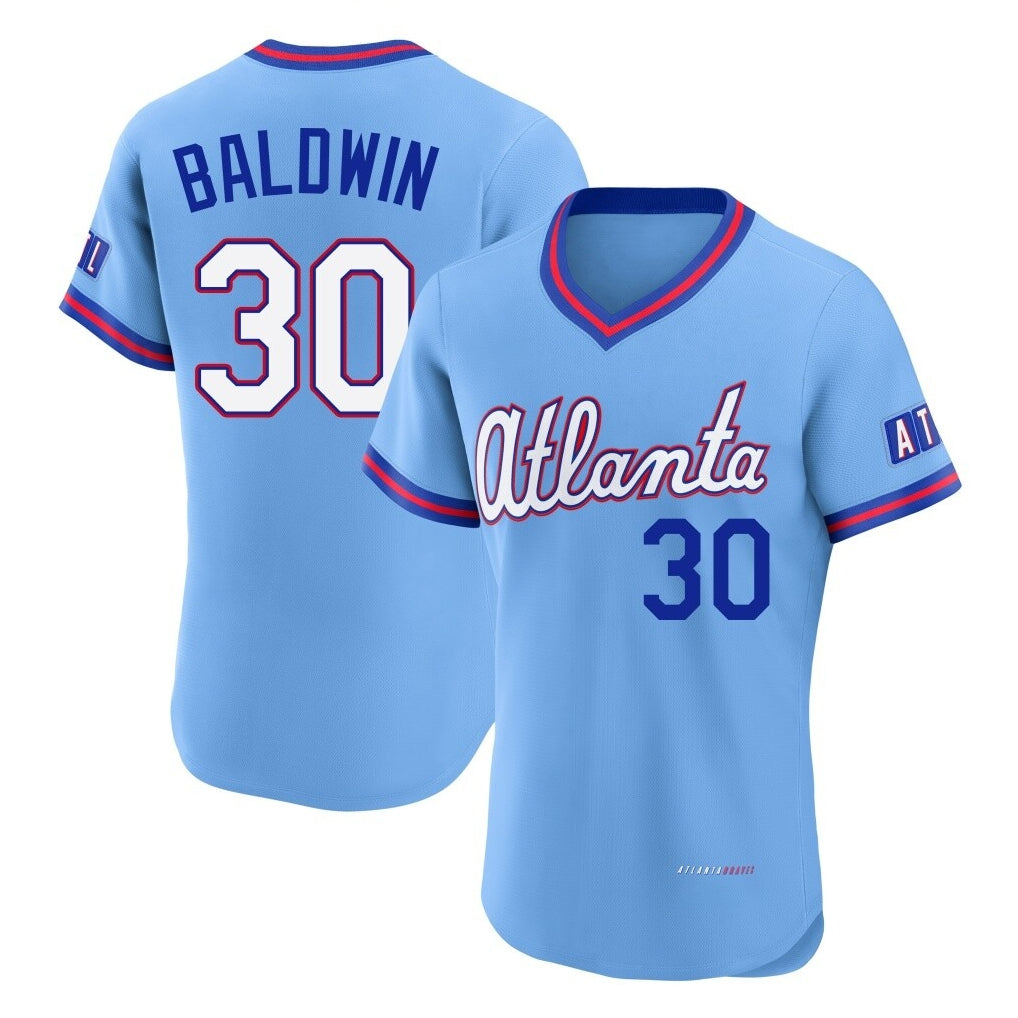 A.Braves #30 Drake Baldwin Player Powder Blue 2026 City Connect T-shirt Limited Elite Home Game Jdoa Stitched Jerseys