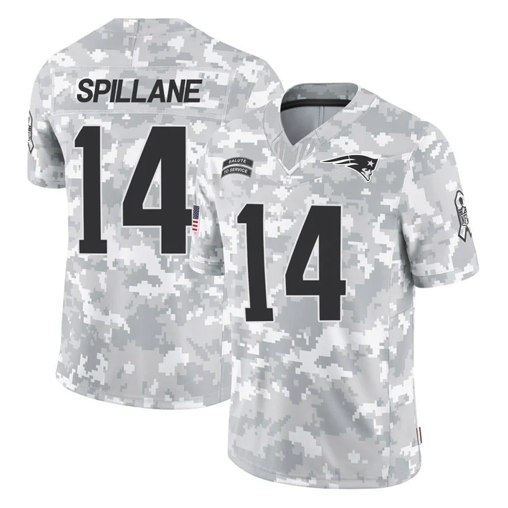 NE.Patriots #14 Robert Spillane Player Arctic Camo Salute To Service Limited Game Jdoa Stitched Jerseys