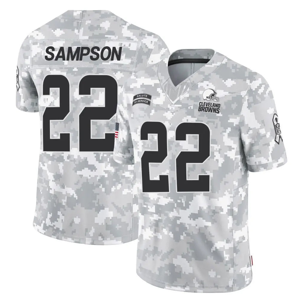 C.Browns #22 Dylan Sampson Player Arctic Camo Salute to Service Limited Home Game Jdoa Stitched Jerseys