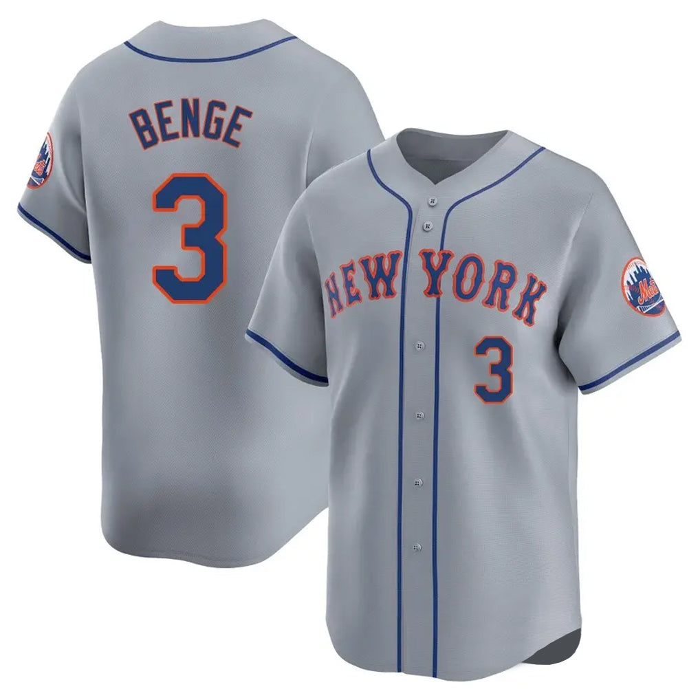 NY.Mets #3 Carson Benge Player Gray Road Limited Home Jdoa Stitched Jerseys