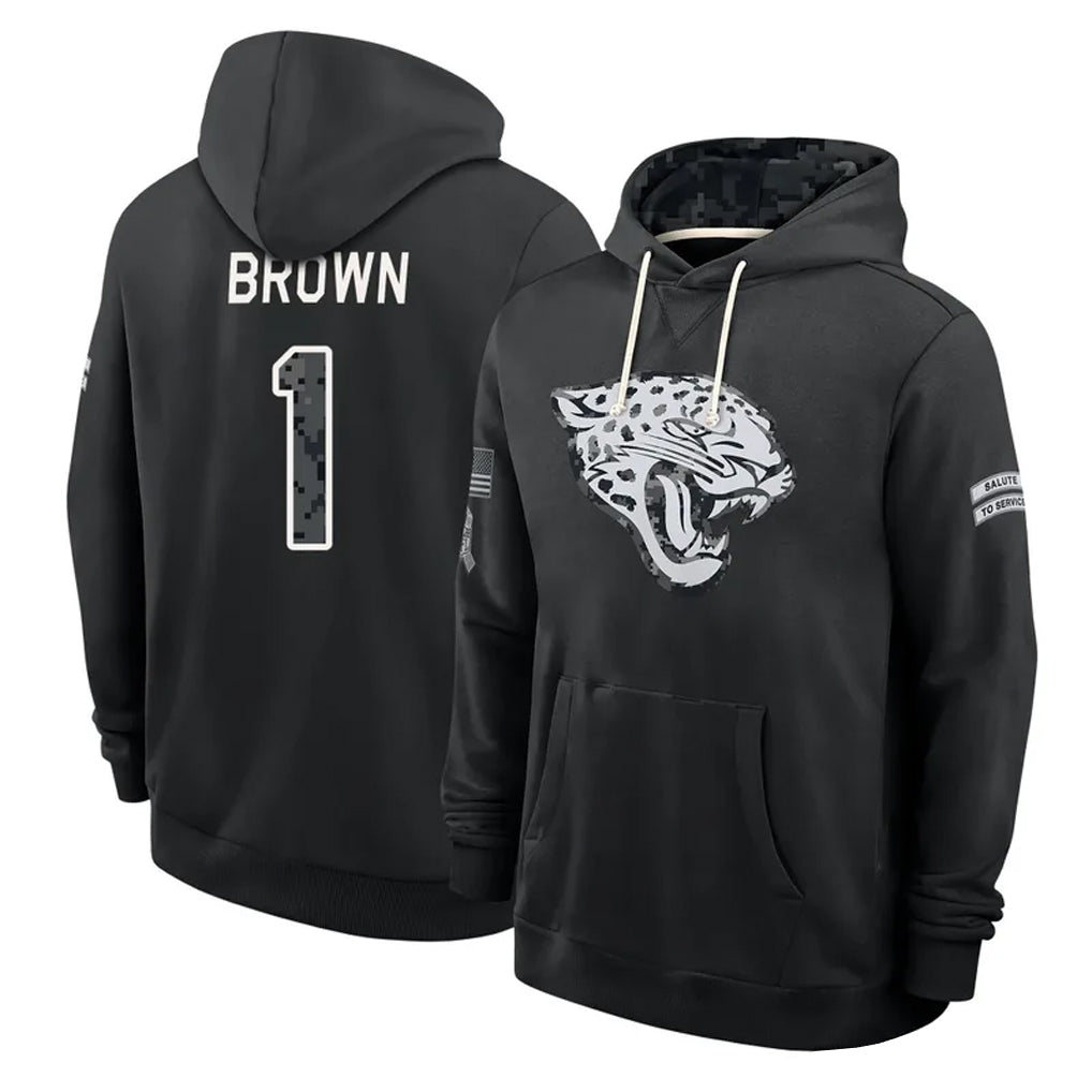 J.Jaguars #1 Montaric Brown Player 2026 Black Logo Pullover Hoodies Limited Game Jdoa Stitched Jerseys