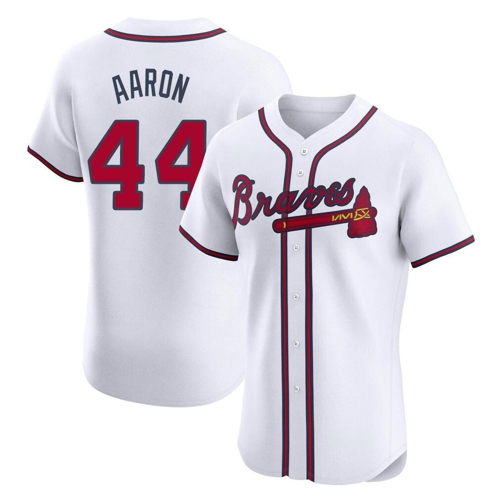 A.Braves #44 Hank Aaron Player White Limited Elite Home Game Jdoa Stitched Jerseys