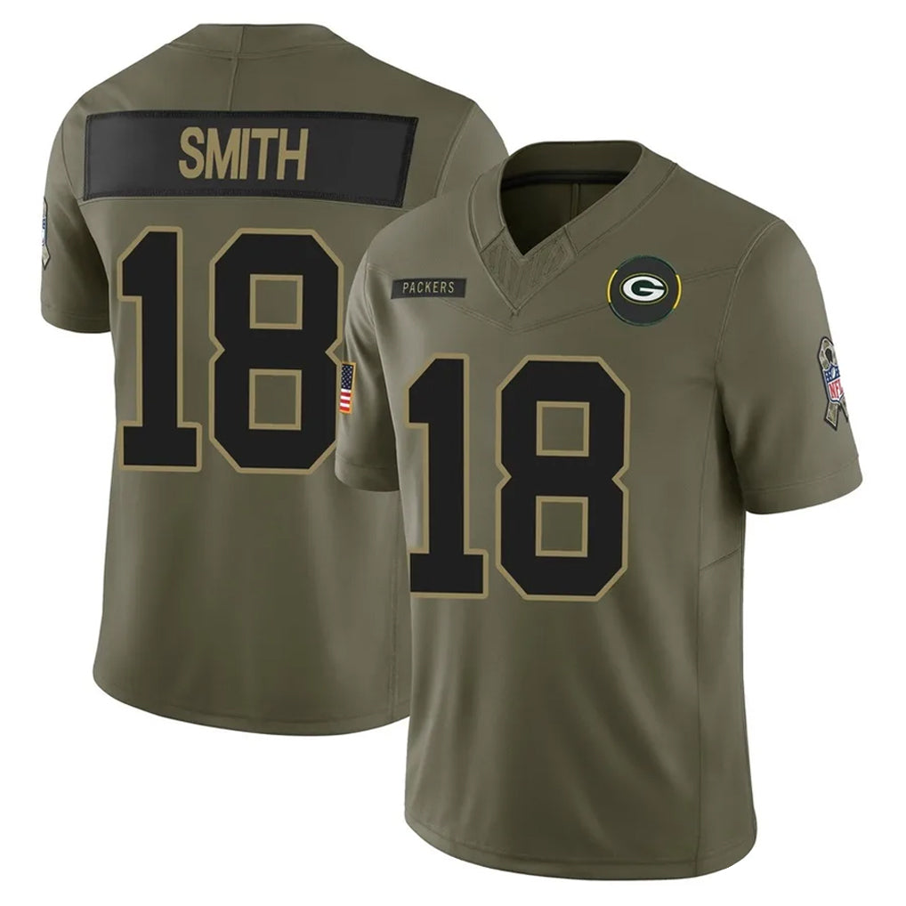 GB.Packers #18 Jonnu Smith Player Olive 2025 Salute To Service Limited Home Game Jdoa Stitched Jerseys
