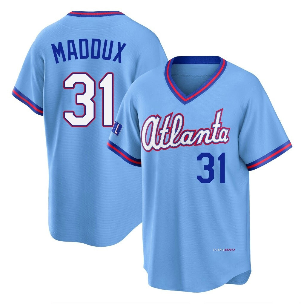 A.Braves #31 Greg Maddux Player Powder Blue 2026 City Connect T-shirt Home Game Jdoa Stitched Jerseys