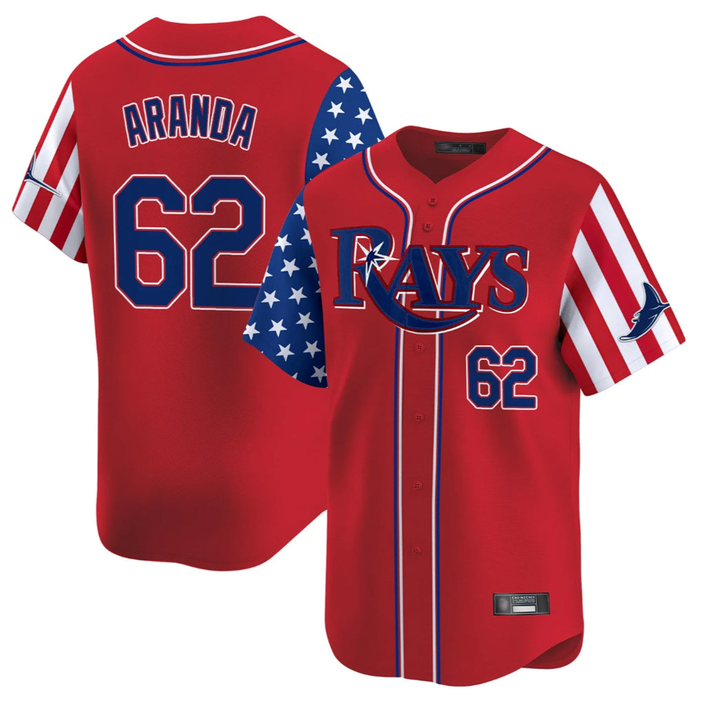 T.Bay Rays #62 Jonathan Aranda Player Red 2025 Independence Day Vapor Premier Limited Jdoa Stitched Jerseys