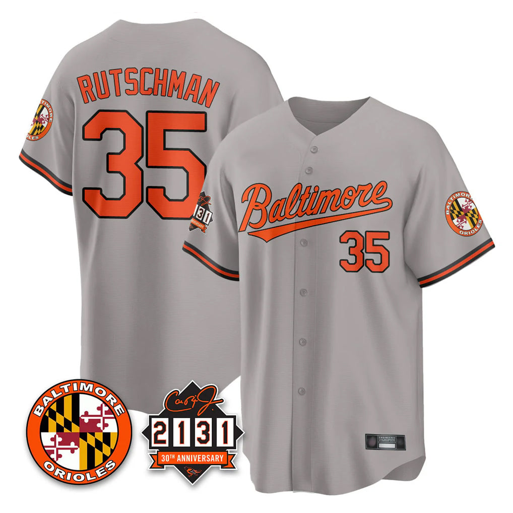 B.Orioles #35 Adley Rutschman Player Gray 30th Anniversary of 2131 Home Game Jdoa Stitched Jerseys