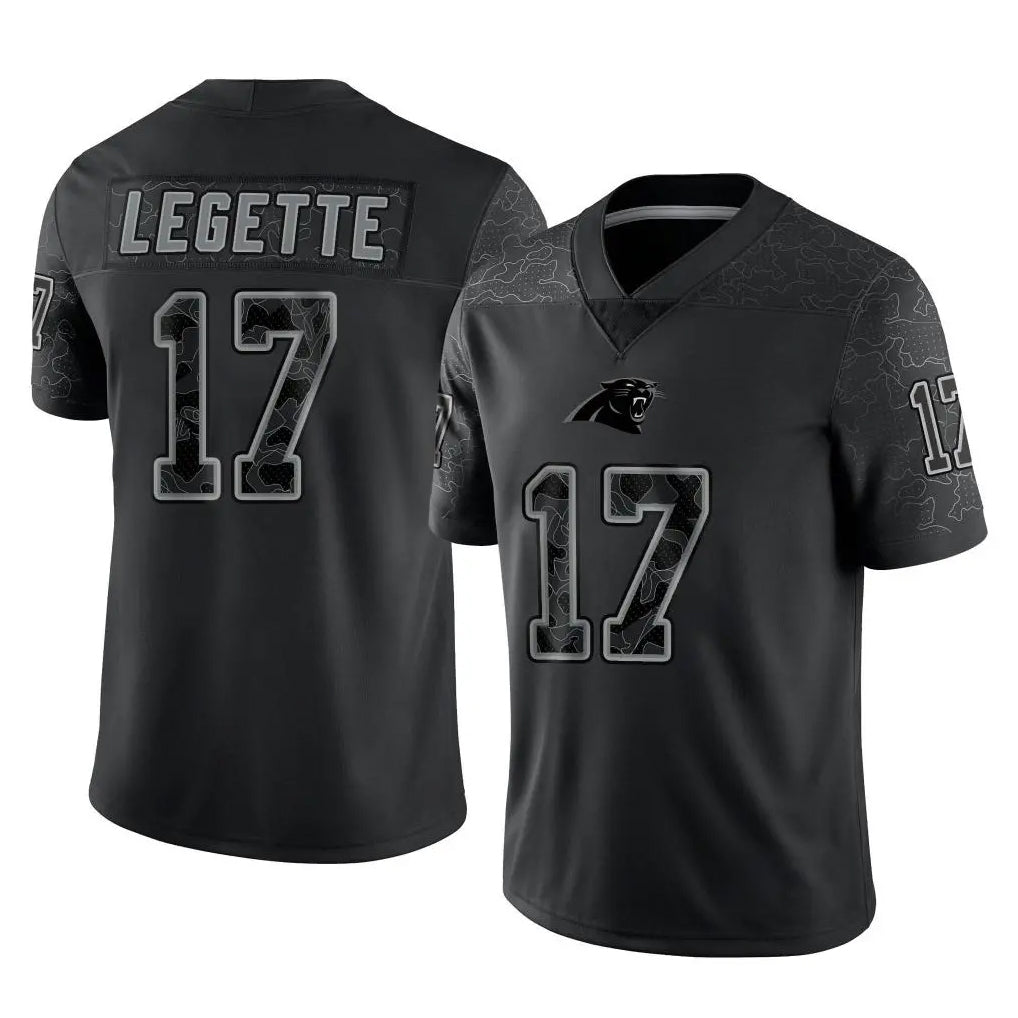 C.Panthers #17 Xavier Legette Player Black Limited Reflective Game Jdoa Stitched Jerseys