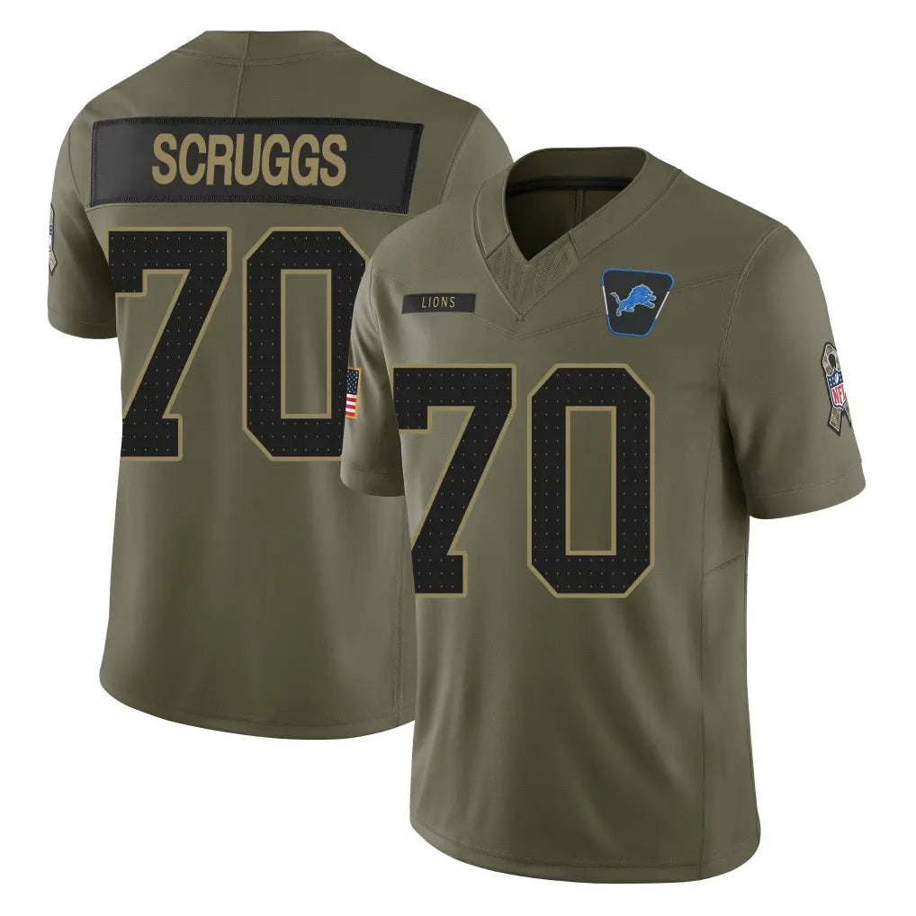D.Lions #70 Juice Scruggs Player Olive 2025 Salute To Service Limited Home Game Jdoa Stitched Jerseys