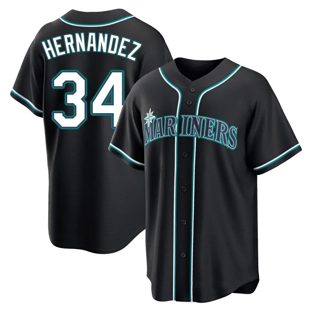 S.Mariners #34 Felix Hernandez Player Black Fashion Home Limited Jdoa Stitched Jerseys