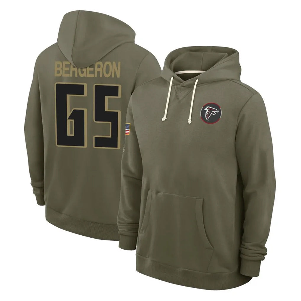 A.Falcons #65 Matthew Bergeron Player Olive 2025 Salute to Service Hoodies Jdoa Stitched Jerseys