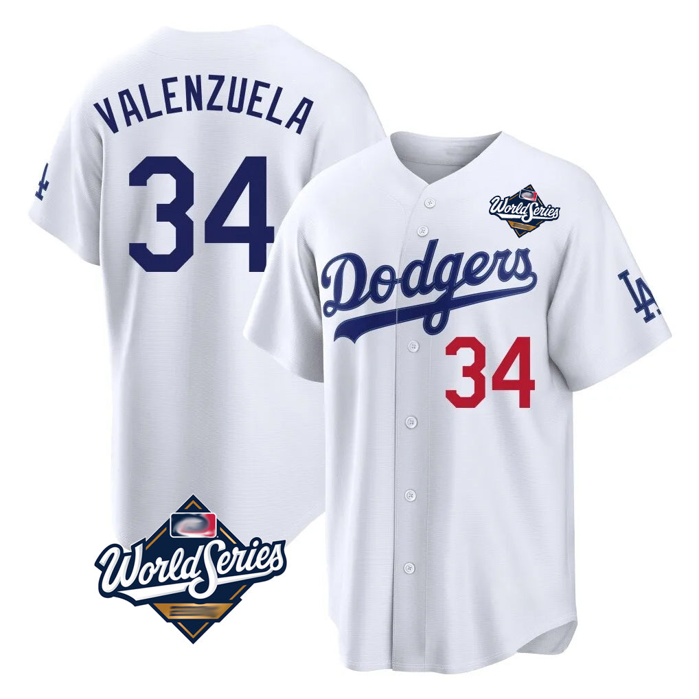 LA.Dodgers #34 Fernando Valenzuela Player White World Series Home Game Jdoa Stitched Jerseys