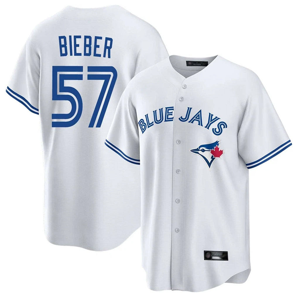T.Blue Jays #57 Shane Bieber Player White Game Jdoa Stitched Jerseys