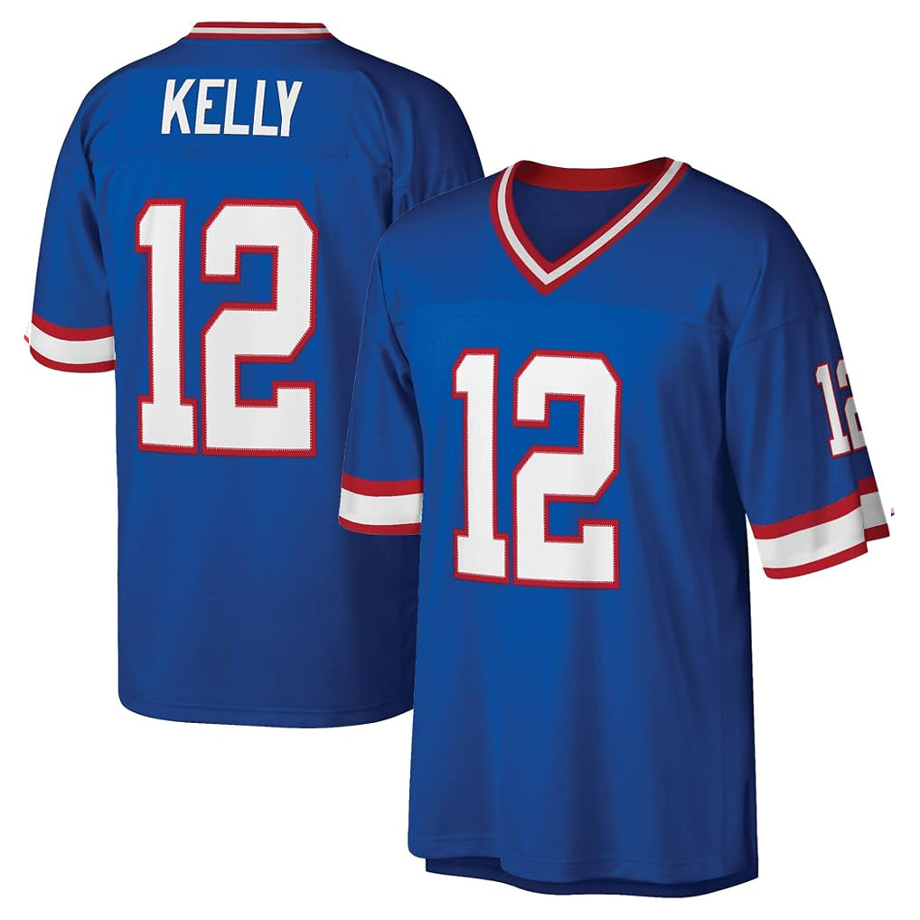 B.Bills #12 Jim Kelly Player Blue Replica Throwback Limited Jdoa Stitched Jerseys