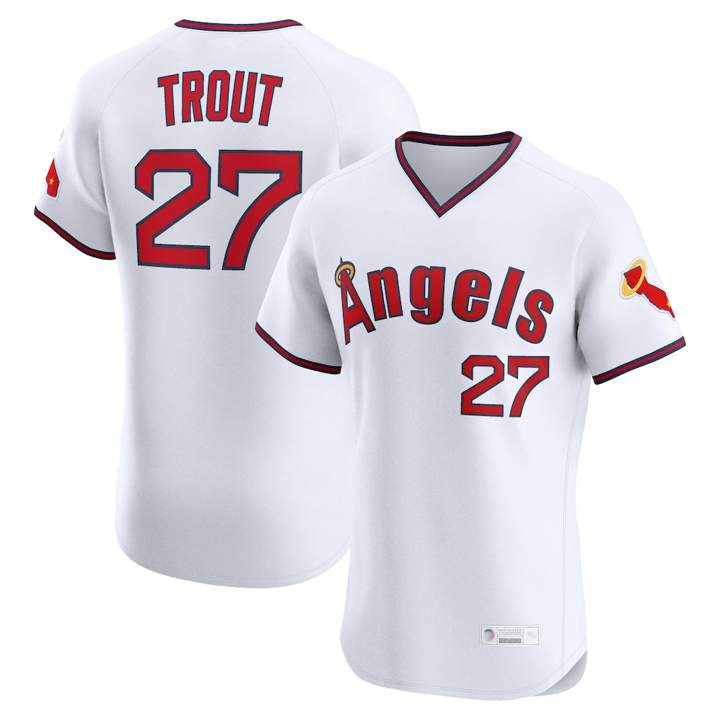 LA.Angels #27 Mike Trout Player White T-shirt Home Limited Elite Jdoa Stitched Jerseys