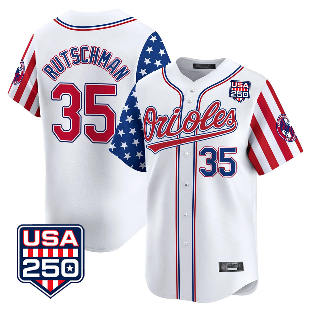 B.Orioles #35 Adley Rutschman Player White USA 250 Independence Day Vapor Premier Home Game Jdoa Stitched Jerseys