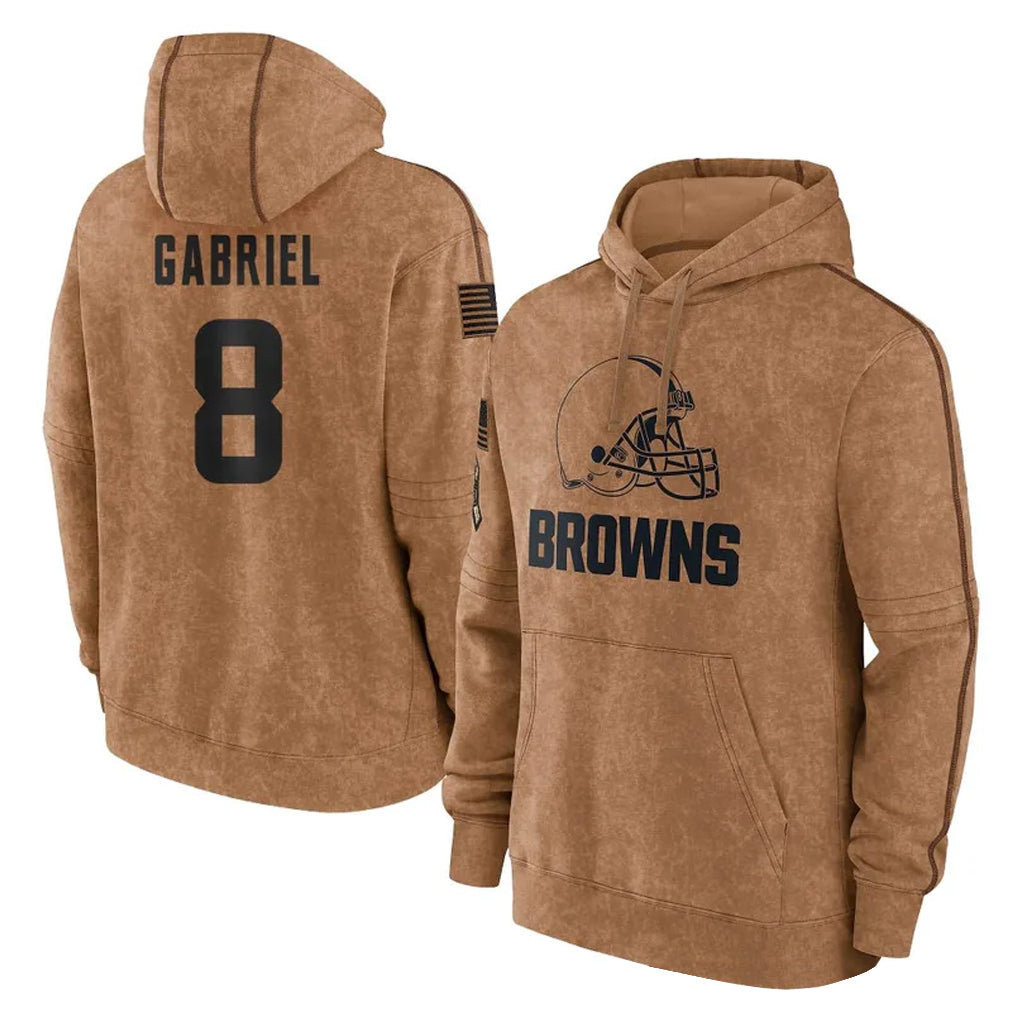 C.Browns #8 Dillon Gabriel Player Brown Salute to Service Hoodies Limited Game Jdoa Stitched Jerseys