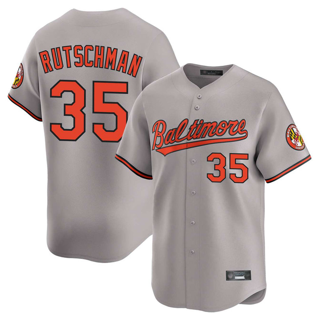 B.Orioles #35 Adley Rutschman Player Gray Limited Home Game Jdoa Stitched Jerseys