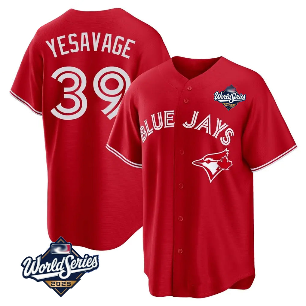 T.Blue Jays #39 Trey Yesavage Player Red 2025 World Series Game All Jdoa Stitched Jerseys