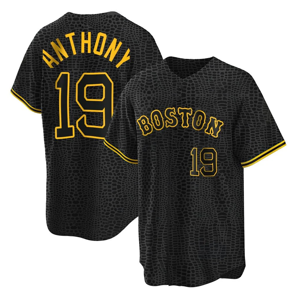 B.Red Sox #19 Roman Anthony Player Black Snake Skin City Home Game Jdoa Stitched Jerseys