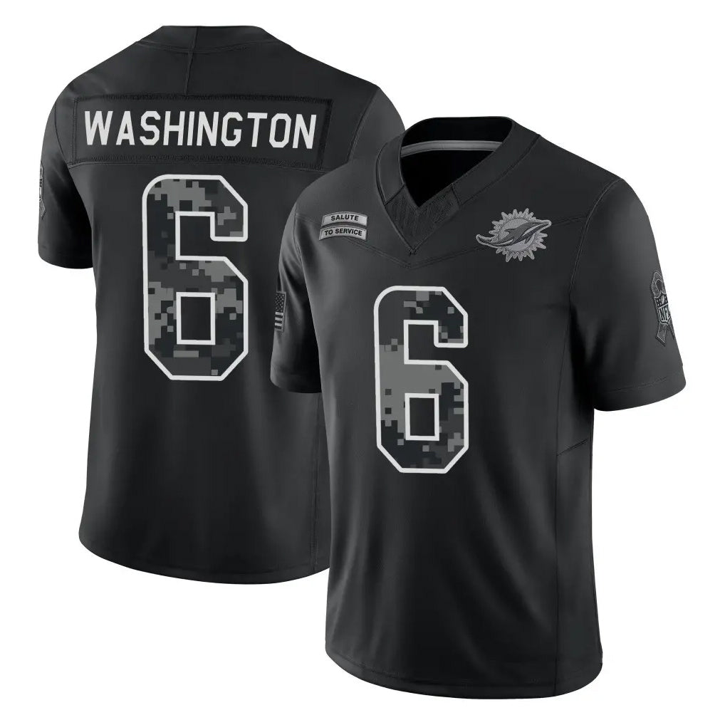 M.Dolphins #6 Malik Washington Player Black Limited 2026 Salute to Service Home Game Jdoa Stitched Jerseys