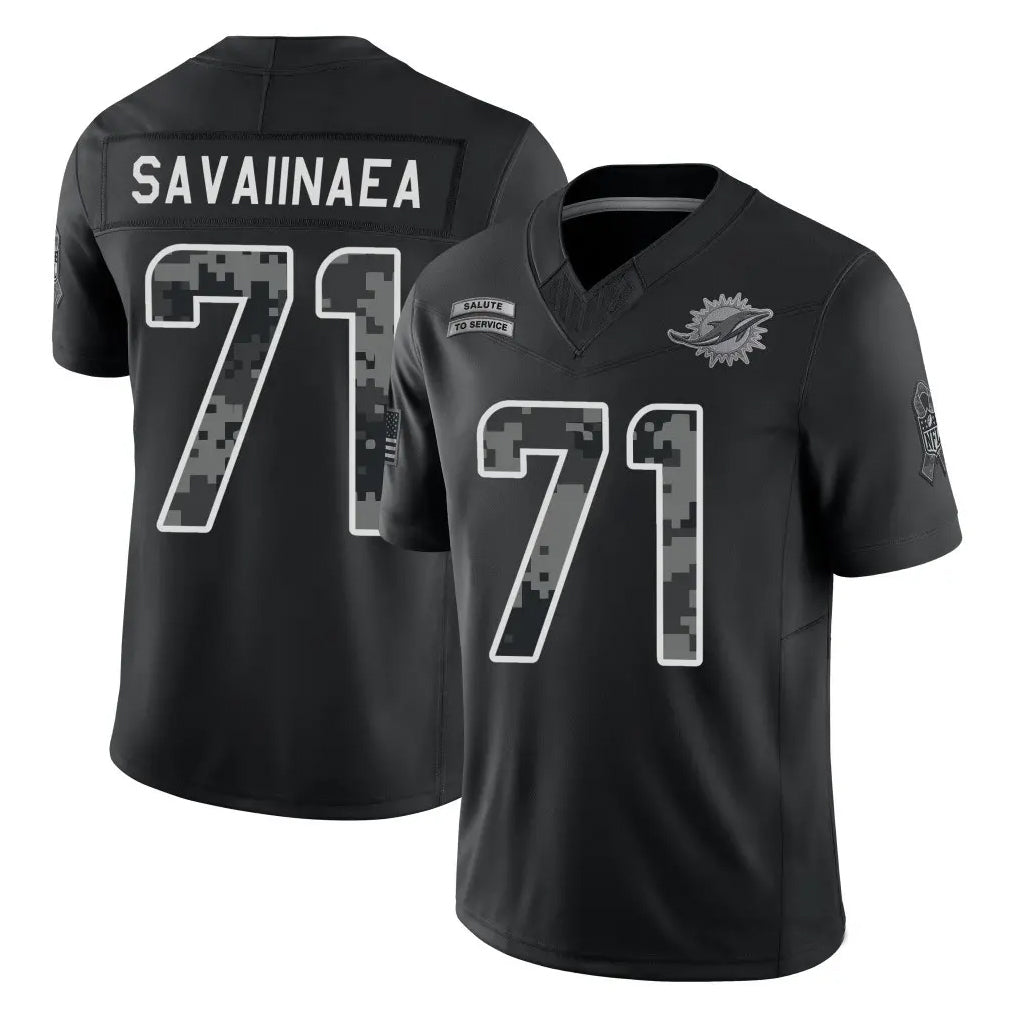M.Dolphins #71 Jonah Savaiinaea Player Black Limited 2026 Salute to Service Home Game Jdoa Stitched Jerseys
