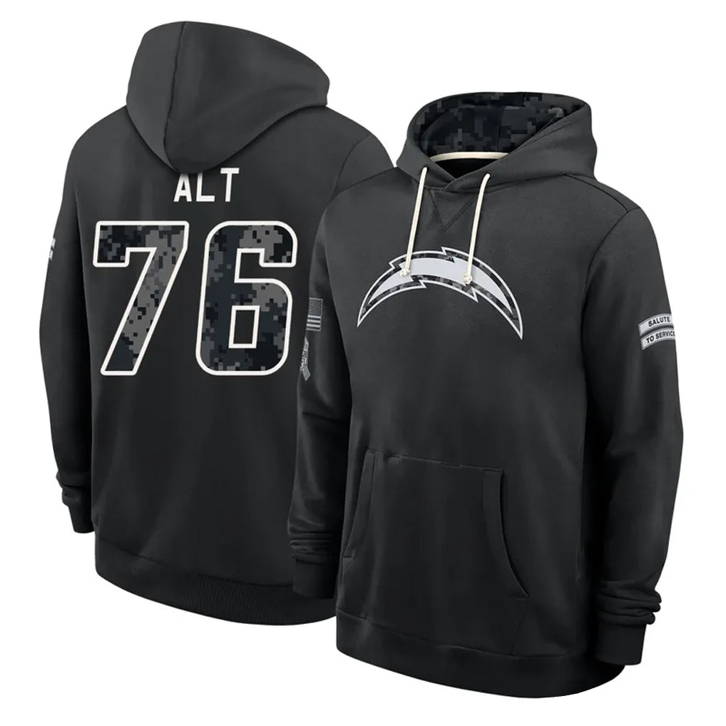 LA.Chargers #76 Joe Alt Player 2026 Black Logo Pullover Hoodies Limited Game Stitched Jerseys
