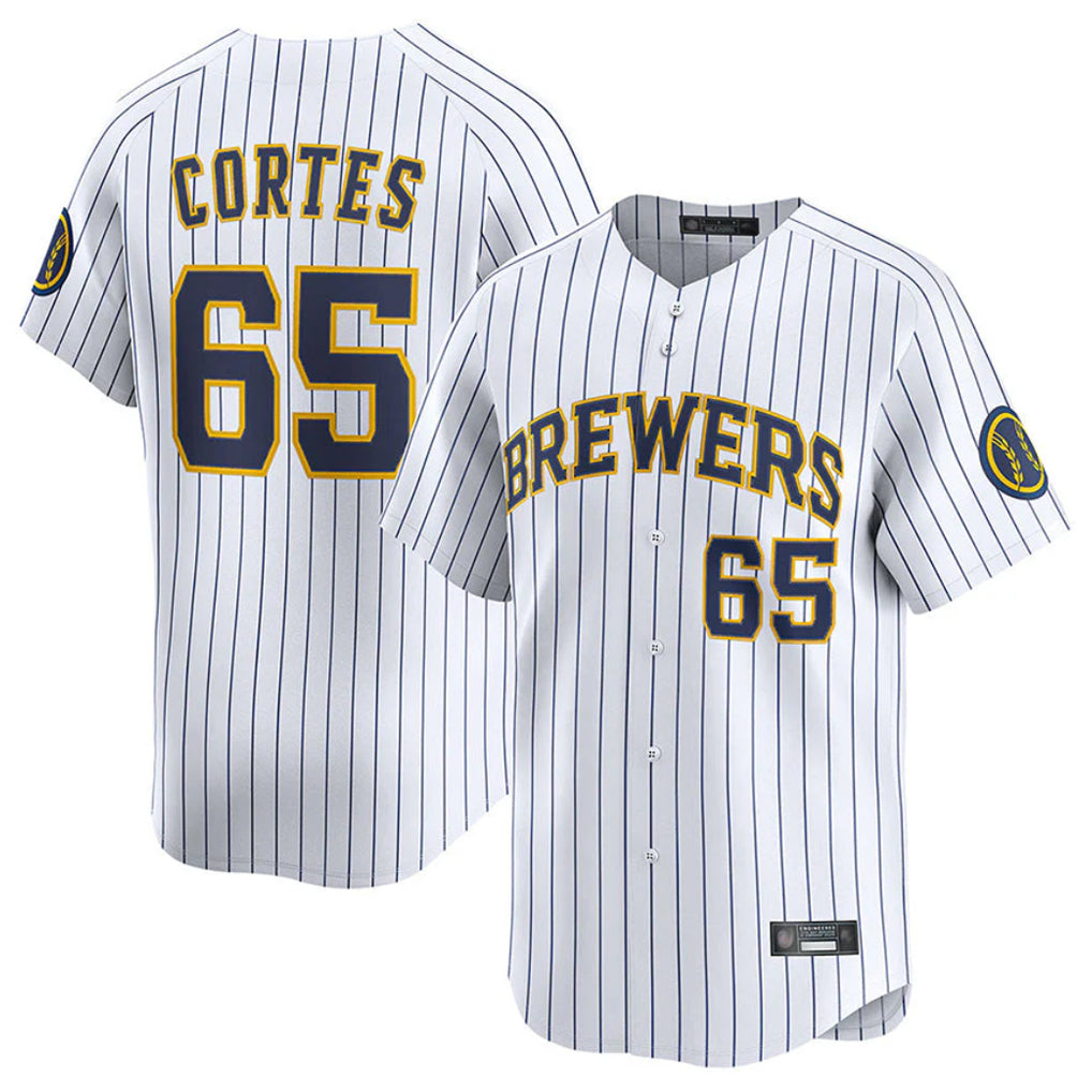 M.Brewers #65 Nestor Cortes Player White Stripes Home Limited Game Jdoa Stitched Jerseys