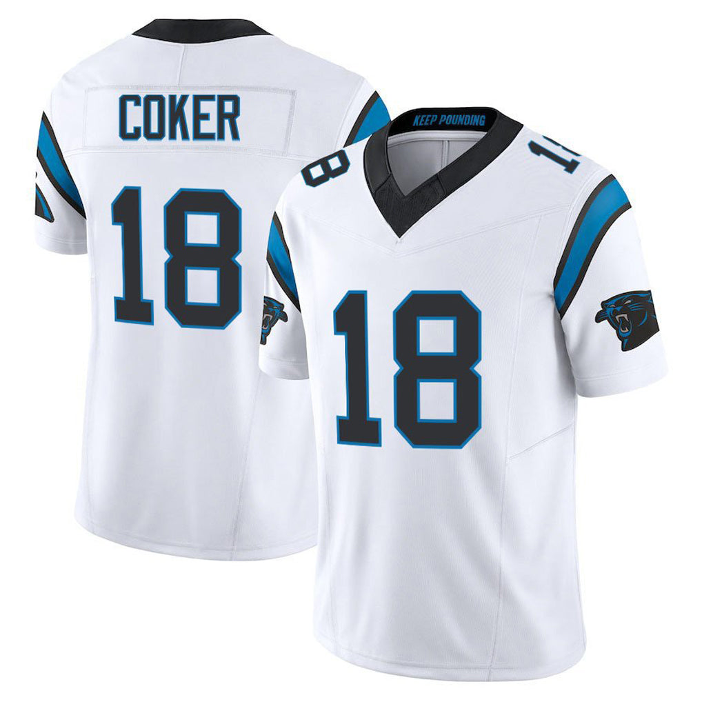 C.Panthers #18 Jalen Coker Player White Vapor F.U.S.E. Limited Home Game Jdoa Stitched Jerseys