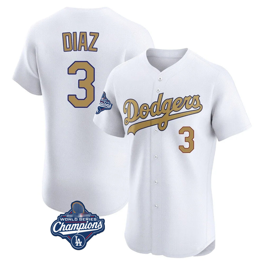 LA.Dodgers #3 Edwin D¨ªaz Player Gold World Series Meet Limited Elite Home Jdoa Stitched Jerseys