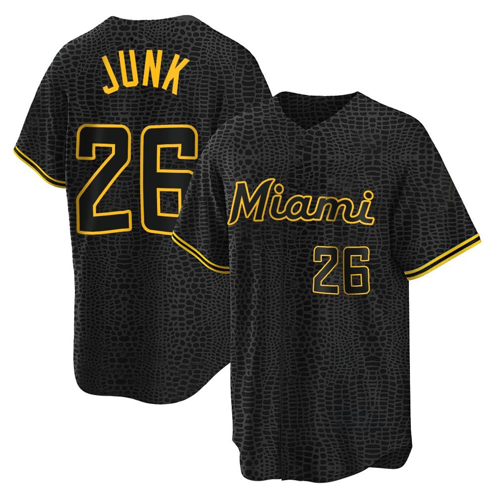 M.Marlins #26 Janson Junk Player Black Snake Skin City Home Game Jdoa Stitched Jerseys