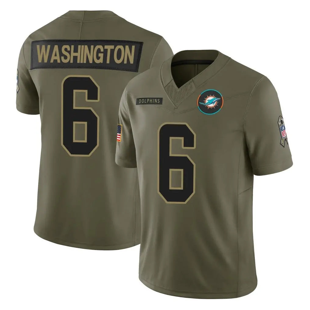 M.Dolphins #6 Malik Washington Player Olive 2025 Salute To Service Limited Game Jdoa Stitched Jerseys