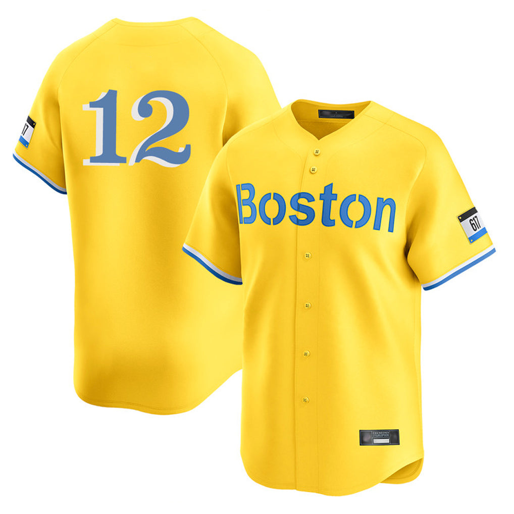 B.Red Sox #12 Connor Wong Player Yellow Limited Home Game Jdoa Stitched Jerseys